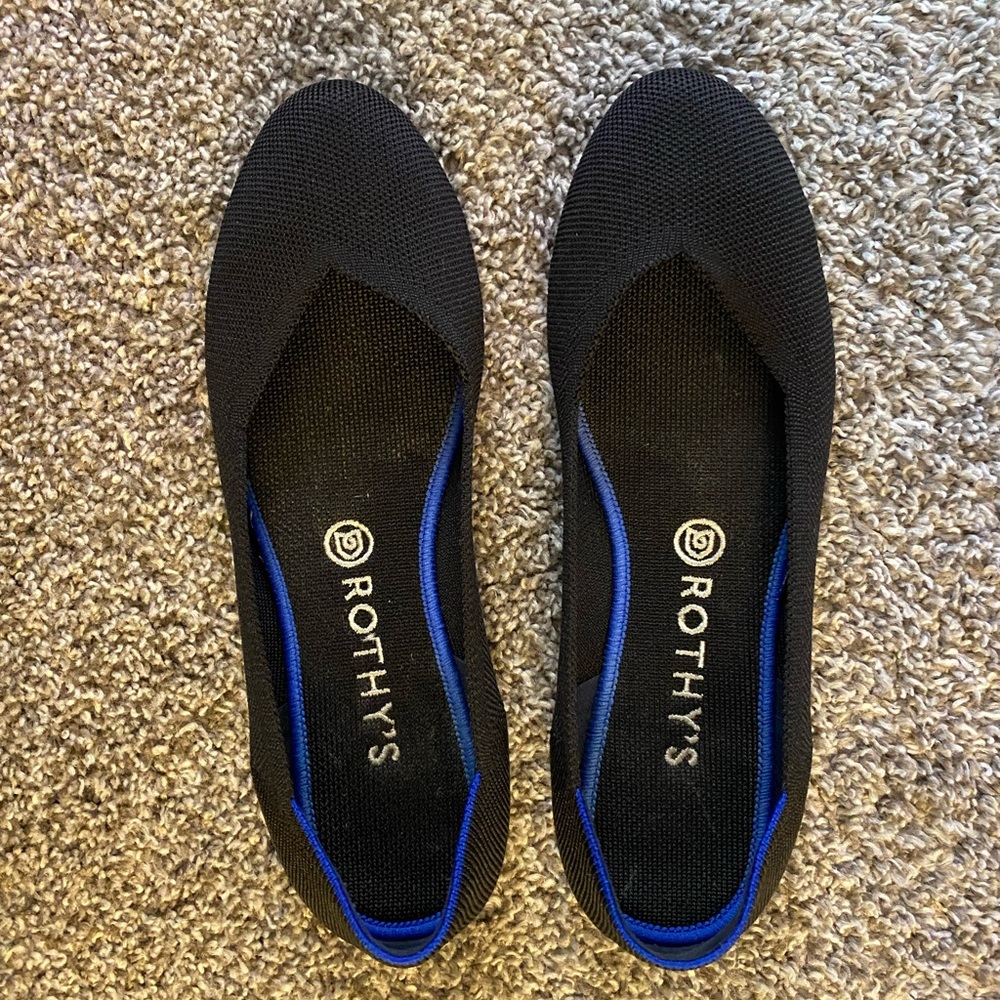 Rothy’s black flats, size 10